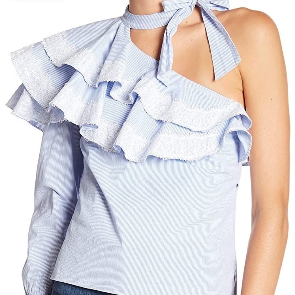 NEW Veronica Beard Isla Ruffle One Shoulder Stripe Blouse